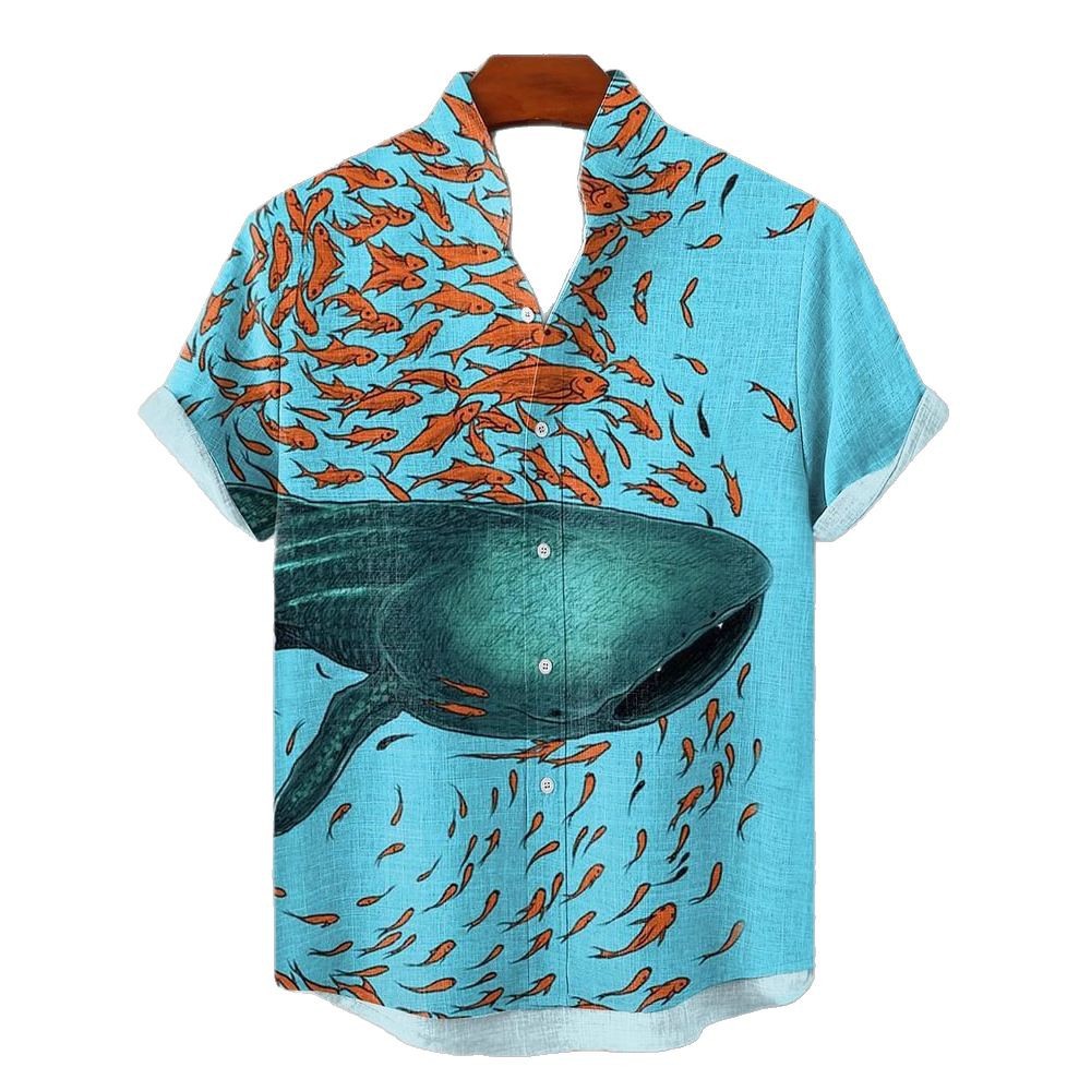 Vintage Linen Comfort Printing Short Sleeve Shirt Men Button Top