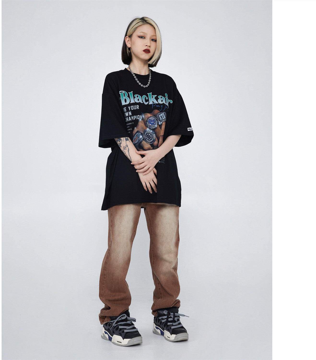 Vintage Print Unisex Ring Fist Print T-shirt Men
