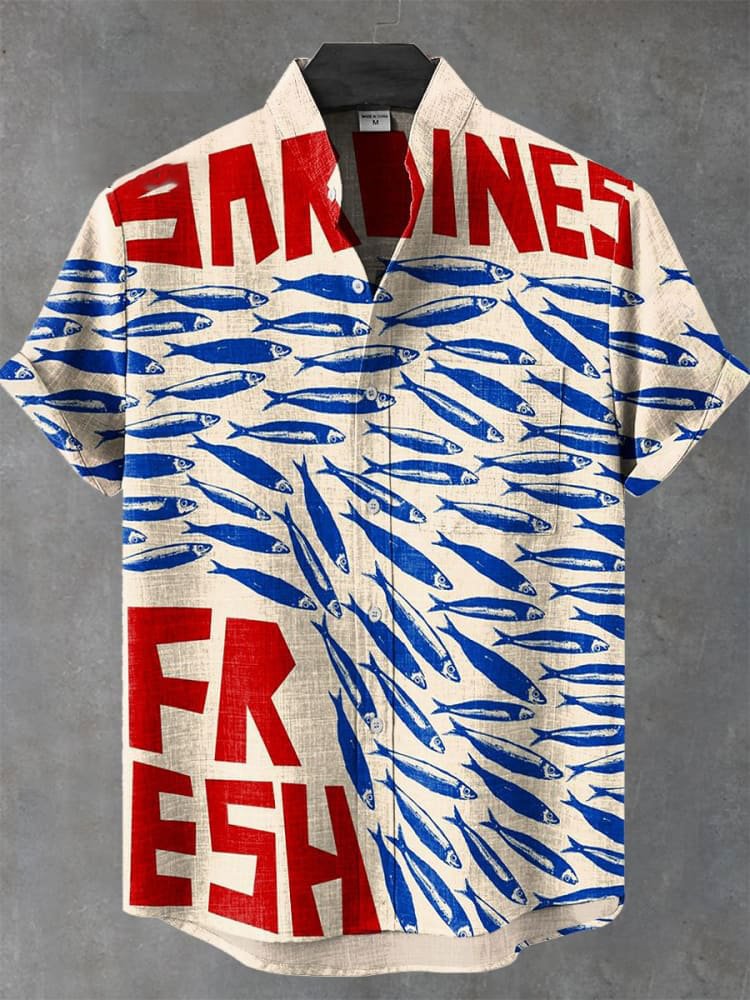 Vintage Linen Comfort Printing Short Sleeve Shirt Men Button Top
