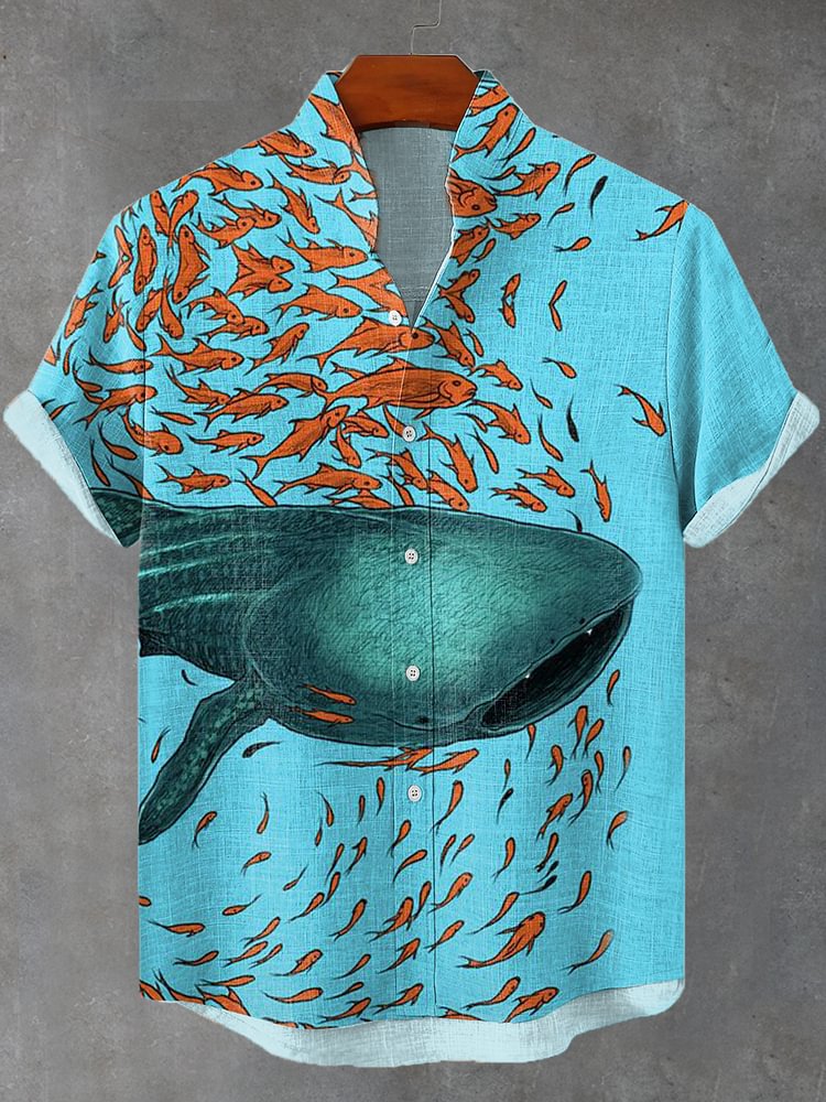 Vintage Linen Comfort Printing Short Sleeve Shirt Men Button Top